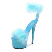 Moteriški batai Seksuali vandeniui atspari platforma, seklios burnos modelio modeliai Stage Catwalk moteriškos basutės 181 serija 17 cm kulnas 7 cm platforma LFD 34 mėlyna
