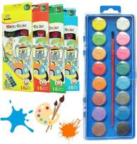 Akvarelės dažų rinkinys su teptuku Lean Toys 21521, 16 spalvų