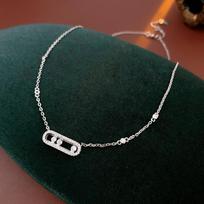 Cirkonio tuščiaviduris ir slankiojantis elipsės formos vėrinys - prabangus, minimalistinio stiliaus, išskirtinis apyrankė, aukštos kokybės, madingas. Necklace - Silver black