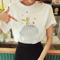 Naujiena Mažasis princas Spausdiniai Marškinėliai Apvalia Kaklo trumpomis Rankovėmis T-shirt Moteriški Harajuku Moteriški Marškinėliai Laisvalaikio T-shirt Moterims L white