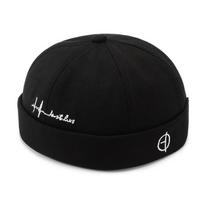 Retro Dome Hat Men Cotton Docker Cap Solid Color Brimless Hip Hop Hat Adjustable Street Wear Women Men Bonnet Beanies Melon Caps black