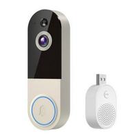 Wireless HD Smart Doorbell Camera with Two-Way Talk, Night Vision, and Electronic Peephole T52 Beige (with US-spec Ding Dong, charging cable)