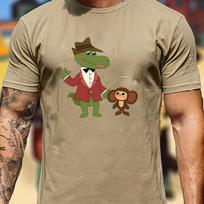 Cheburashka Monkey Gentleunisex Crocodile Tee Unisex Vintage Cartoon Animal Print Cotton Tshirt S gray