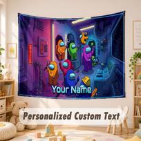 Custom Name Text Tapestry,Among Us Boho Wall Hanging, Decorative Backdrop Tapestry For Room 100cmx150cm blue