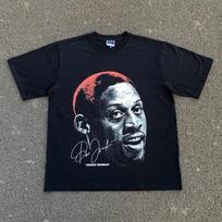 Retro Juodas Dennis Rodman  The Worm  Krepšinio Ikona Vintažinis Portretas Grafika Laisvalaikio Medvilniniai Trumpomis Rankovėmis Marškinėliai S gray