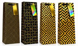 Dovanų maišelis buteliui BLACK & GOLD, 125x345x100mm,  su kortele vardui ar sveikinimui