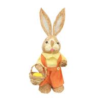 Adorable Straw Bunny Figurine with Carrot and Shovel, Perfect for Easter Decor, Rustic Farmhouse Style, 12-Inch Tall One Size beige