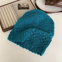Moteriška retro rankų darbo japoniška megzta laisva kepurė One Size blue