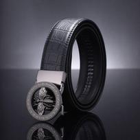 New Men's Bee Automatic Cowhide Belt Men's All-Match Business Youth Crocodile Belt Men's Spot 125cm black