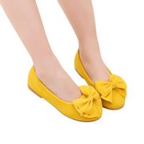 Mergaitei slip-on balerinos su kaspinėlio detalėmis, princesės bateliai, patogūs, minkštas padadas, kasdieniai suknelės bateliai vaikams 24 geltona