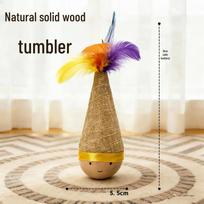 Wobbly Cat Toy: Stress-Relief & Feather Teaser Ball for Active Play beige