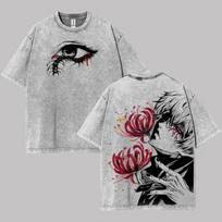 Anime 'Tokyo Ghoul' Ken Kaneki Graphic T-Shirt, Unisex Washed Cotton Tee, Loose Summer T-Shirt 3XL gray