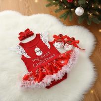 3 Pieces Tutu Romper Dress Ruffle Sleeves Flouncy Sleeve Easy Diaper Change Crawling Xl raudona
