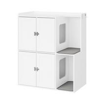 SoBuy Katinų kraiko dėžės spintele su 4 durelėmis ir 2 atviromis nišomis, balta, 80 x 45 x 95.5 cm HAT09-E-W