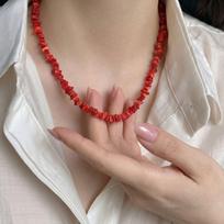 1Pc Irregular Red Chip Beaded Choker Necklace Bohemian Style Adjustable Extension Chain Vintage Daily Party Neck Jewelry raudona
