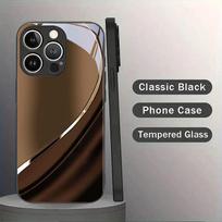 Deep Brown Golden Arc Textured Art Glass Phone Case  for iPhone 17 16 16ProMax 15 14 13 12ProMax 11 11Pro Anti-drop protection iPhone14MAX IP14PLUS