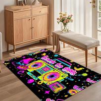 Vibrant 80s Retro Boombox Print Area Rug, Soft Non-Slip Floor Mat for Game Room Living Room Bedroom Home Decor 40X60CM brown