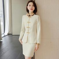 Trouman Women's Chinese Style Frog Button Professional Suit Standard Fit beige