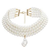 Multilayer Pearl Necklace Vintage Imitation Pearl Choker Necklace Multi-Strand Pearl Choker Necklaces Wedding Jewelry white
