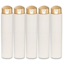Kvepalų buteliukų rinkinys 10 ml, baltas korpusas su auksiniu purkštuvu, 5 vnt.
