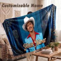 Custom Name Flannel Blanket,Bruno Mars Lightweight Warm Bed Blanket For Couch & Holiday Gift 150cmx180cm gray