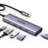 UGREEN Multifunctional HUB 5in1 USB-C - HDMI 1.4 | 3 x USB-A | USB-C PD 100W CM511 - gray
