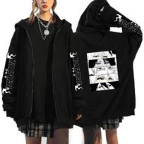 Japan Anime Bleach Kurosaki Ichigo Printed Winter Hooded Unisex Zip Up Hoodies Casual Loose Sweatshirt Harajuku Unisex Zipper Jacket M black