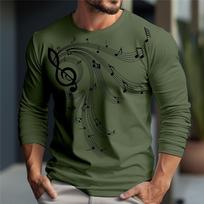 3D Printed Long-sleeved Crew Neck Casual T-shirt Loose Sweatshirt Men's Autumn Clothing Music Note Printing L black