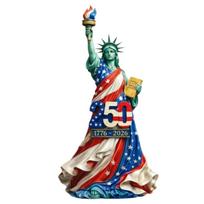 Šiuolaikinė Laisvės statulos miniatiūrinė skulptūra su Amerikos vėliavos dizainu Kolekcionieriaus stalo akcento ornamentas Dovana 1 blue