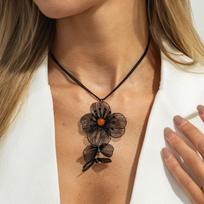 Fashion Metal Three-Dimensional Ginkgo Biloba Fringed Necklace, Personalized Flower Leaf Necklace Earrings brown