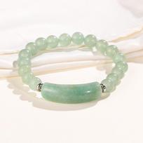 Natural Stone Bracelet Tiger Eye Obsidian Green Dongling Bridge Pendant Bracelet Gift for Elders on Holidays Green Aventurine【Contac beige