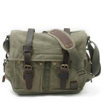 Canvas Leather Camera Bag DSLR Single Lens Reflex Adjustable Shoulder Strap Water-Resistant Interior Sleeve Multi-Color Army Green with Inner Liner gray