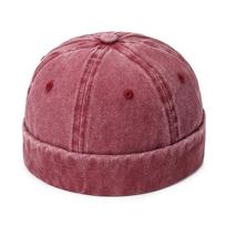 Vintage Washed Denim Brimless Docker Cap Cotton Adjustable Hip Hop Hat Solid Color Melon Beanie Cap Boy Girls vyno raudonos spalvos