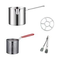 Stainless Deep Fryer Pot with Strainer - Small Oil Frying Pan for Home Kitchen, Fry Basket Pot for Snacks, Skewers, Vegetables One Size gray