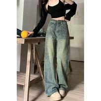 Y2k Baggy Wide Leg Jeans Women Vintage Streetwear Washed Denim Pants Basic Slouchy Blue Trousers Spring Plus Size M gray