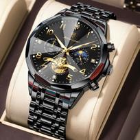 POEDAGAR prabangus originalus nerūdijančio plieno laikrodis šviečiantis vandeniui atsparus chronografo kvarcinis laikrodis vyrams 939 Black Black S gray