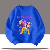 Children's Clothing K-pop Demon Hunters Cartoon Print 3-12 Year Old New Style Kids Round-neck Sport Shirt Cute Girl Casual Top 160 blue