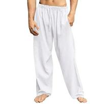 Men's Cotton Linen Loose Pants Male Summer Casual Solid Color Pants trousers Plus Size XXXL 110-130KG white