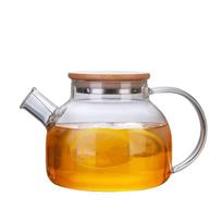 1L Glass Teapot With Bamboo Lid Transparent Heat Resistant Thicken Glass Pitcher Cold Water Jug Household Tea Pot 1pc white