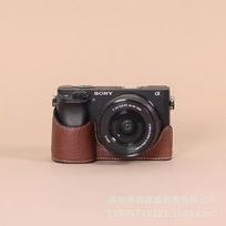 PU Leather Camera Half Case Sony Alpha A6400 A6300 A6100 A6000 Micro Mirrorless Cameras Lightweight Wear-Resistant Shoulder Coffee black