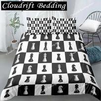 International Chess King Queen Duvet Cover Chess Board Bedding Set Black White Grid Quilt Cover Plaid Polyester Comforter Cover EU Single 135*200cm/53x79in 3pcs white