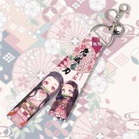 Anime Demon Slayer Cosplay Accessory Tanjiro Nezuko Double Sided Ribbon Keychain Backpack Charm Pendant Gift For Fans others gray