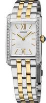 Seiko Ladies' Rectangular Face Quartz Watch SWR093 Silver Gold Two-Tone Rhinestone gray