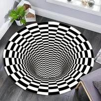 Optical Illusion Vortex Checkerboard Round Rug Non Slip Floor Mat for Living Room Bedroom Funny Novelty Indoor Home Decor 120X120CM white