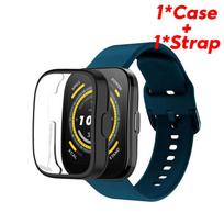 Silikono dirželis + TPU dėklas, skirtas Amazfit Bip 5 Band Smart Watch Silikoninės apyrankės keitimo priedai 22 mm diržo apyrankė, skirta Amazfit Bip5 Amazfit Gts4mini vidutinė rožinė