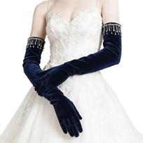 Fashionable Velvet Gloves Sparkling Crystals Perfect for Prom Attires and Winter Event Long Style for Warmth and Comfort mėlyna