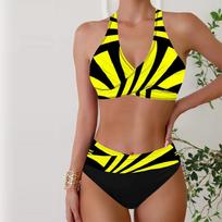 Moteriški maudymosi kostiumėliai Tankini 2 dalių maudymosi kostiumėlis, baltas kvadratinis atostogų maudymosi kostiumėlis Kabantis maudymosi kostiumėliu 3XL geltona