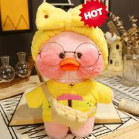 30cm Rožinė Pato Geltona Lalafanfan Pato Kavinės Mergaitės Pliušinis Žaislas Mielas Kawaii Lalafanfan Lėlė Su Akiniais Su Drabužiais Žaislai Dovana beige