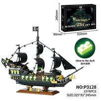 Creative Luminous Pirate Ship Building Blocks Small Particle Bricks Kids Toys Model Assembly Toys For Adults Halloween Gift No box black