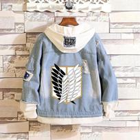 Ataka prieš Titaną: Erenas, Mikasa, Levis Žvalgybos korpuso kasdienis džinsinis švarkas (Unisex) 3XL gray